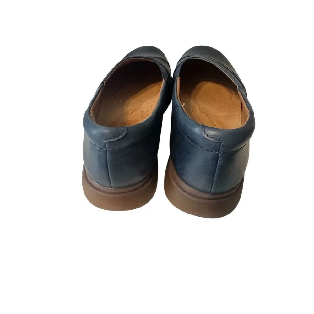 Clarks Certina Edge Women's Slip On Comfort Shoes Blue Leather High Demand Sz 9